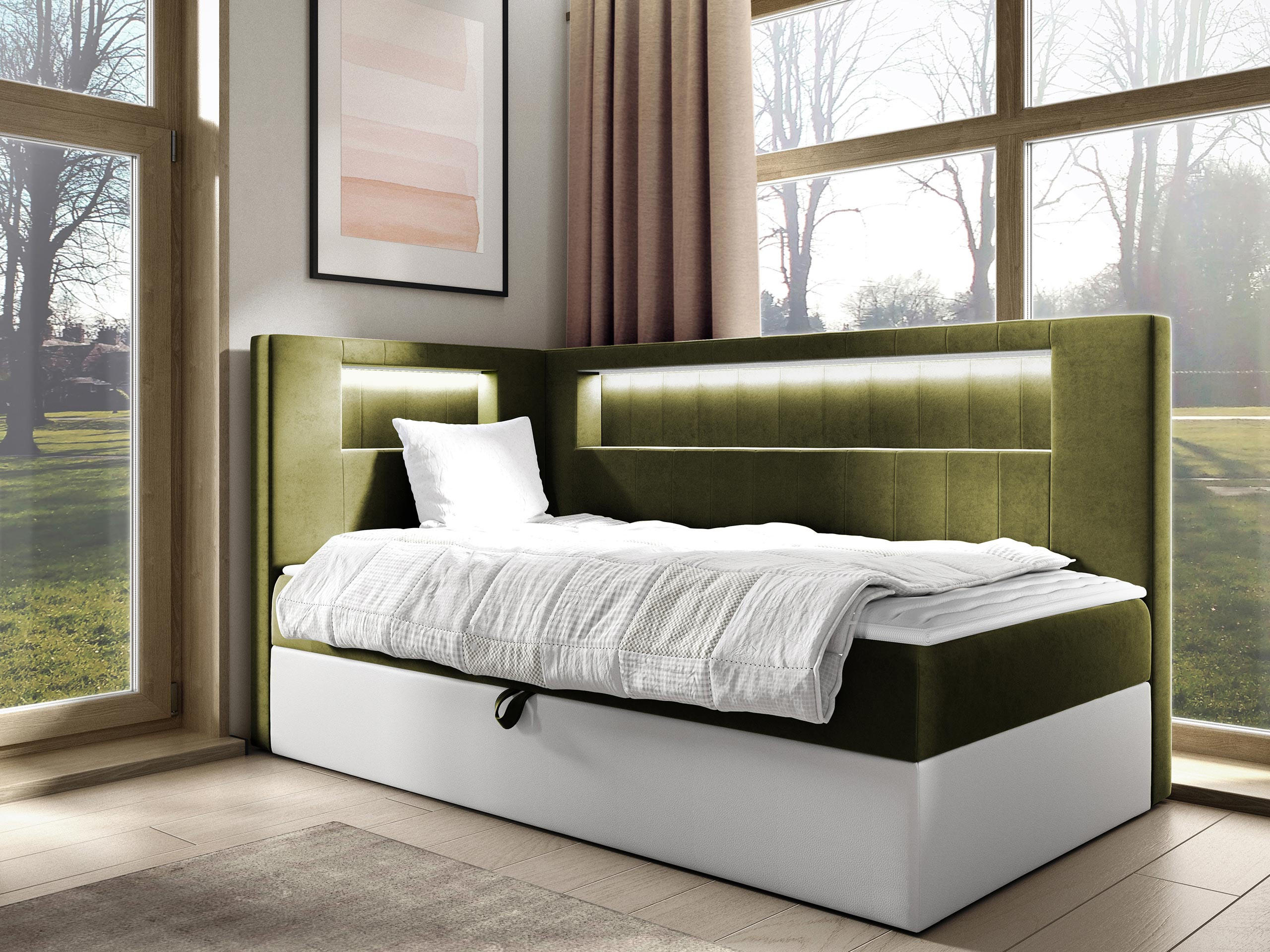 BOXBETT Gold Junior 3, Seite zum Öffnen des Bettkastens: Links - Weiß/Grün, Holz (90/200cm) - MIRJAN24