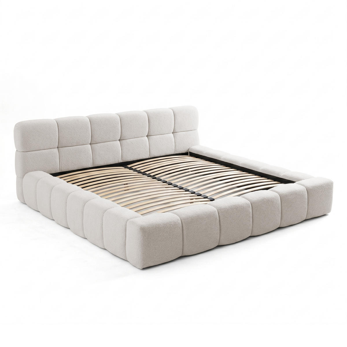 POLSTERBETT AMITY 140x200 cm in Beige, gepolstertes Kopfteil, Lattenrost, Bettkasten, Bouclé-Stoff - Beige/Naturfarben, Holz/Textil (140/200cm) - Muffo