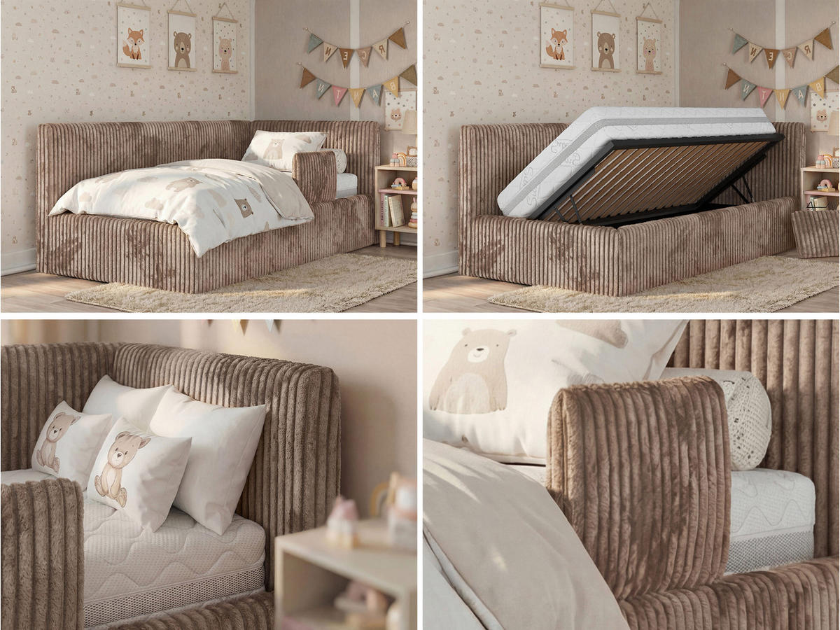 POLSTERBETT TILVO ALTA 90/200 - Braun Cord - Taschenfederkernmatratze - Rechts - Braun, Textil (200/90cm) - MKS