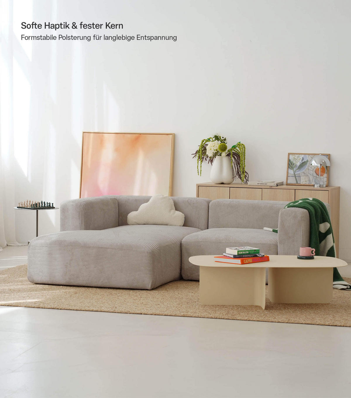 ECKSOFA modular Cubo 3-Sitzer - Taupe, Textil (226/179cm) - Mokebo