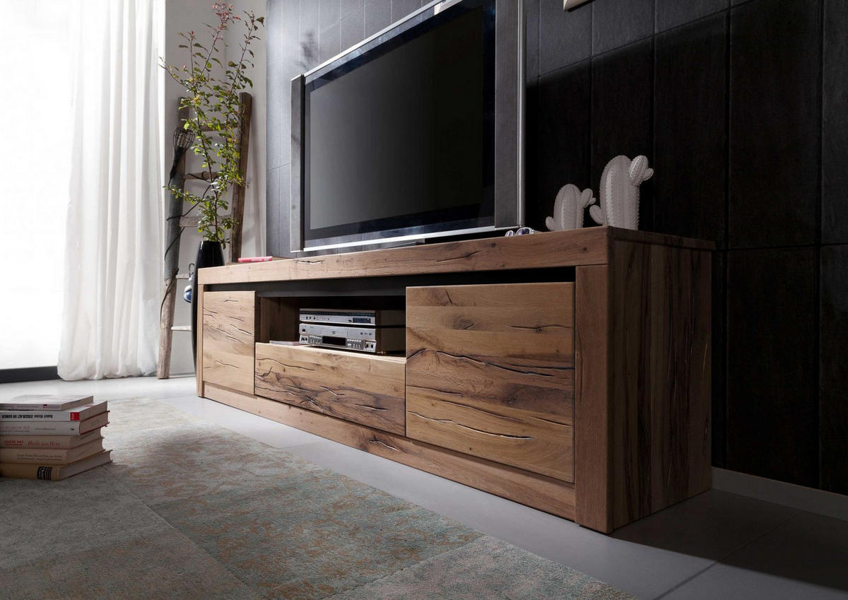 TV-BOARD Wild-/Zerreiche 202x42x55 Tabacco brown geölt MONTREUX #305 - Braun, Holz (42/55/202cm) - Massivmoebel24