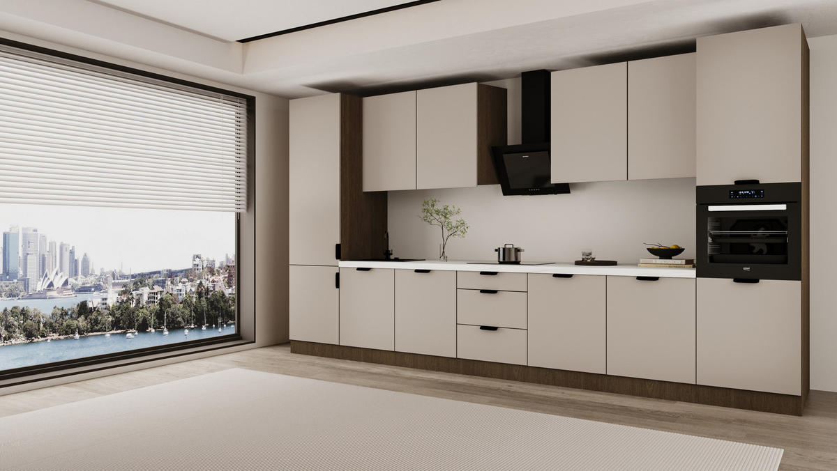 KÜCHENZEILE 420 cm - SorentoKS7-M420 - in Beige / Dunkle Eiche - Eichefarben/Beige, Holz/Metall (420/247/58cm)