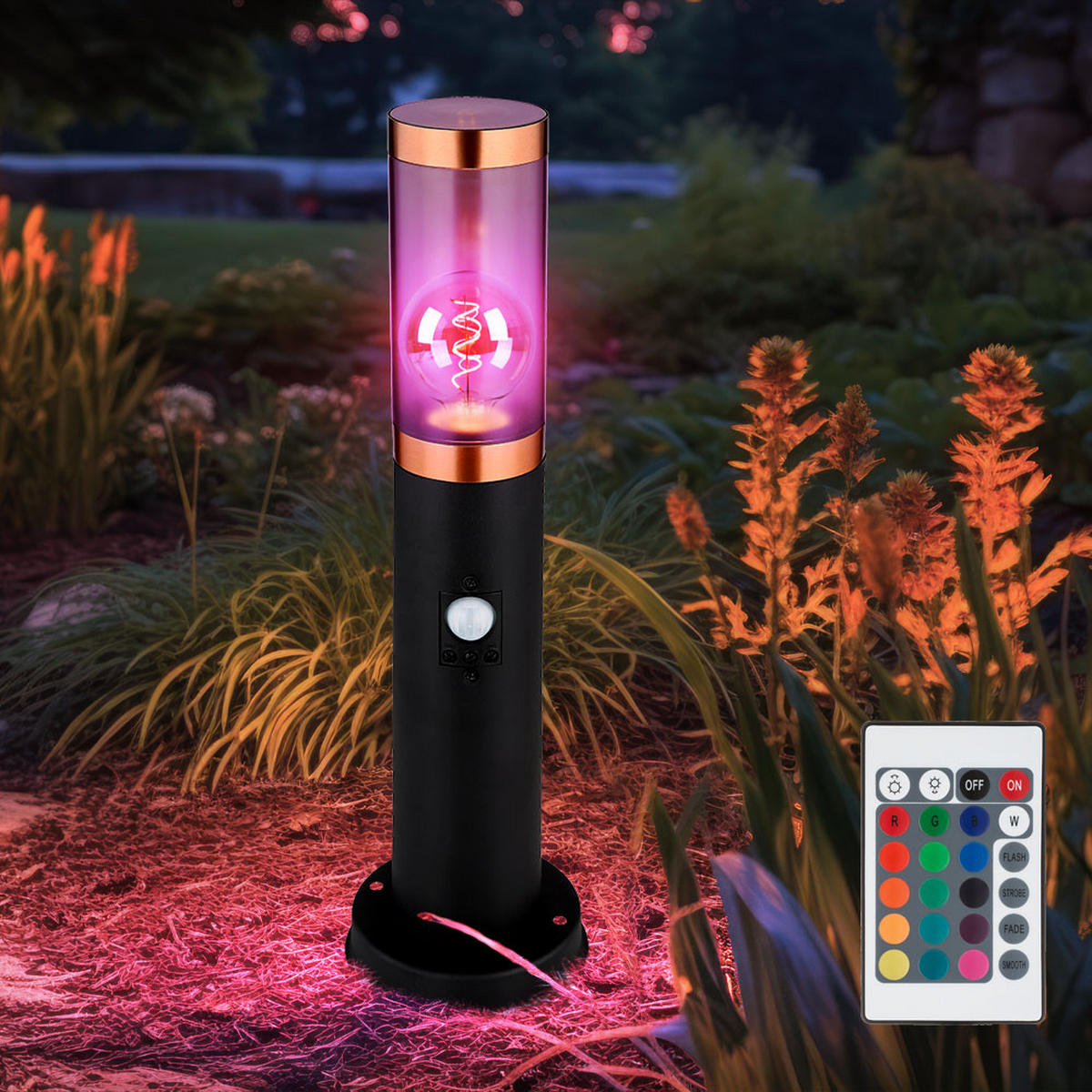 LED SOCKELLEUCHTE Edelstahl Schwarz - Schwarz, Metall (7.6/7.6/45cm) - Globo Lighting