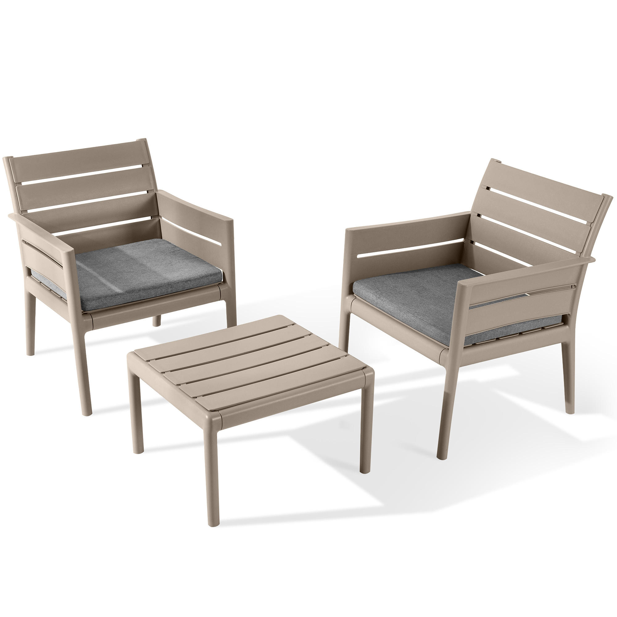 GARTENMÖBEL-SET MITTU 3-tlg, Beige/Braun - Beige/Braun, Kunststoff - KONSIMO®