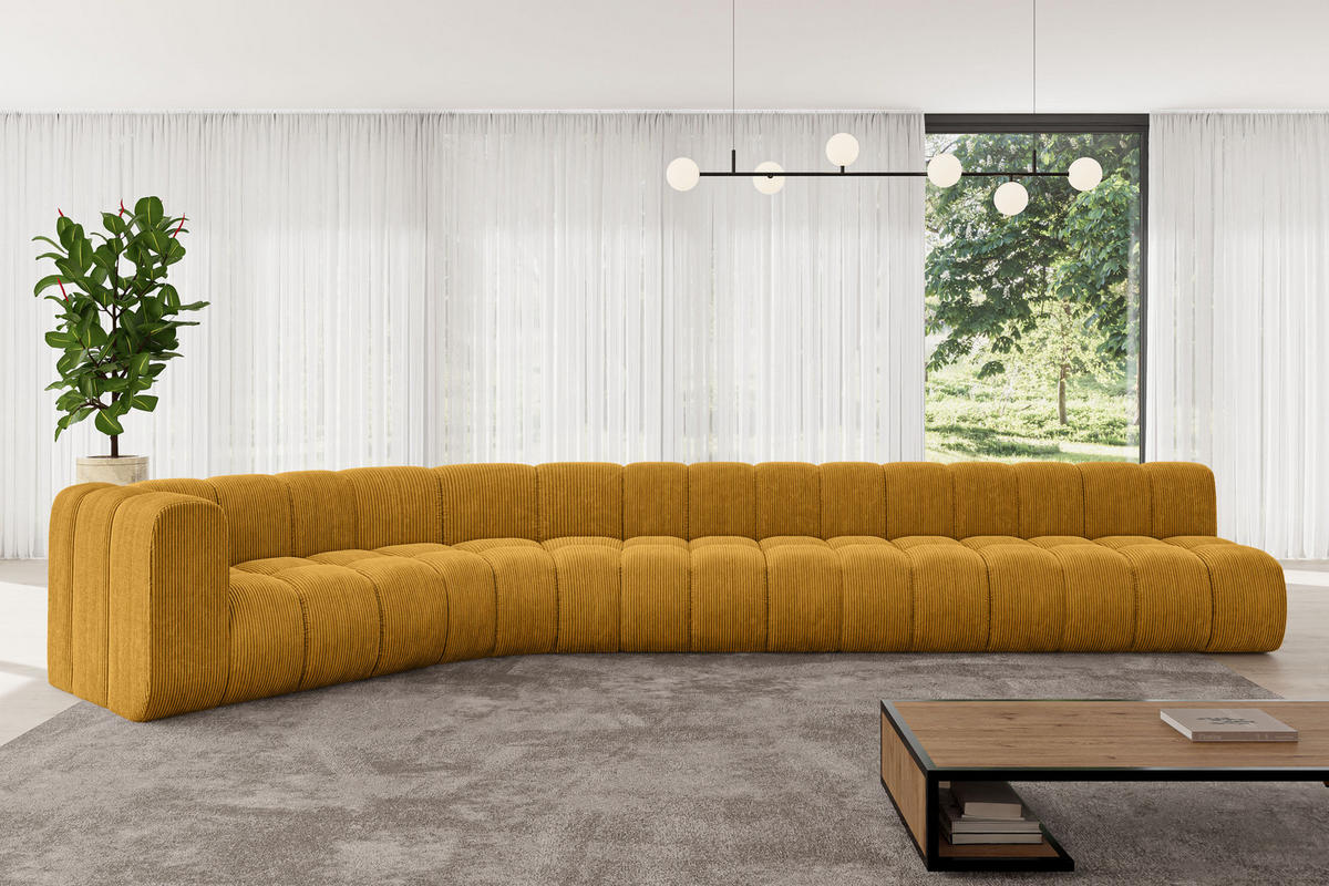 ECKSOFA modulares Sofa Karex-L3 - 490x194x70 cm Senfgelb - Currygelb, Holzwerkstoff/Textil (490/194cm) - ALTDECOR