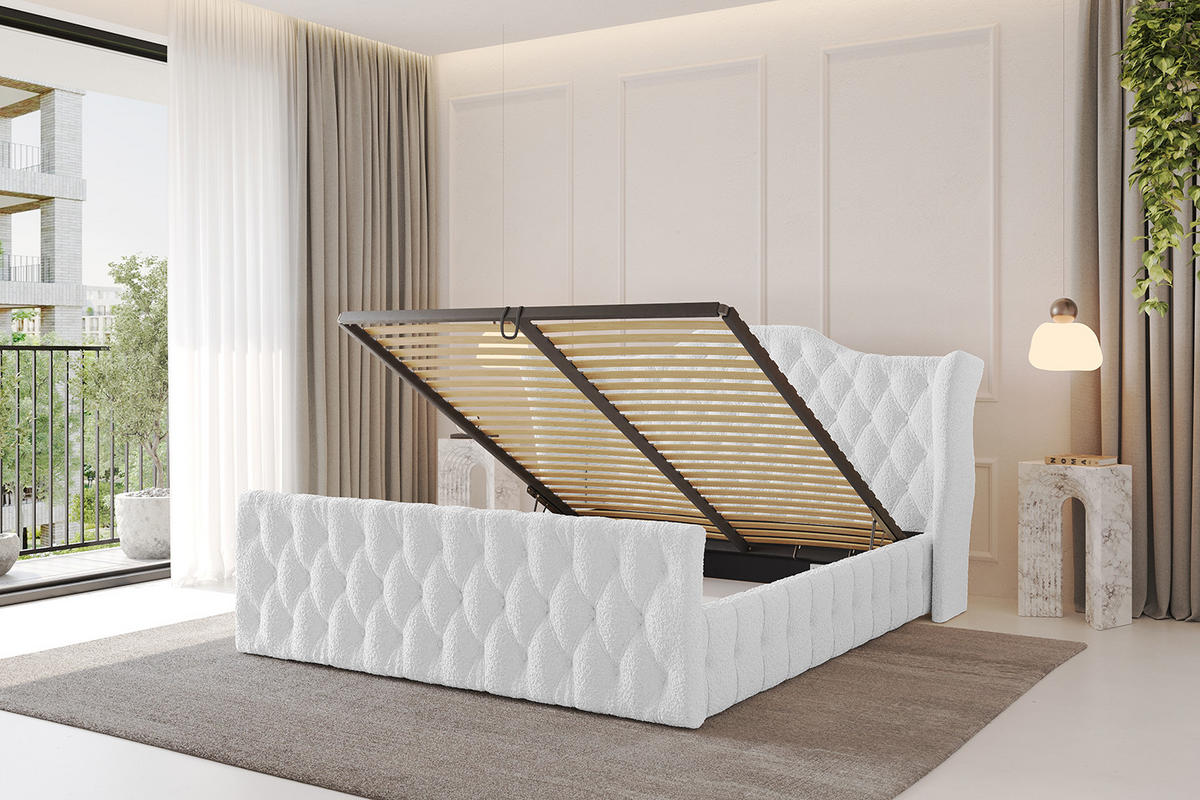 POLSTERBETT mit Bettkasten, Fußteil und Lattenrost, Boxbett ohne Matratze - MODY-Z 180x200 Weiß - Weiß, Holzwerkstoff/Textil (180/200cm) - ALTDECOR