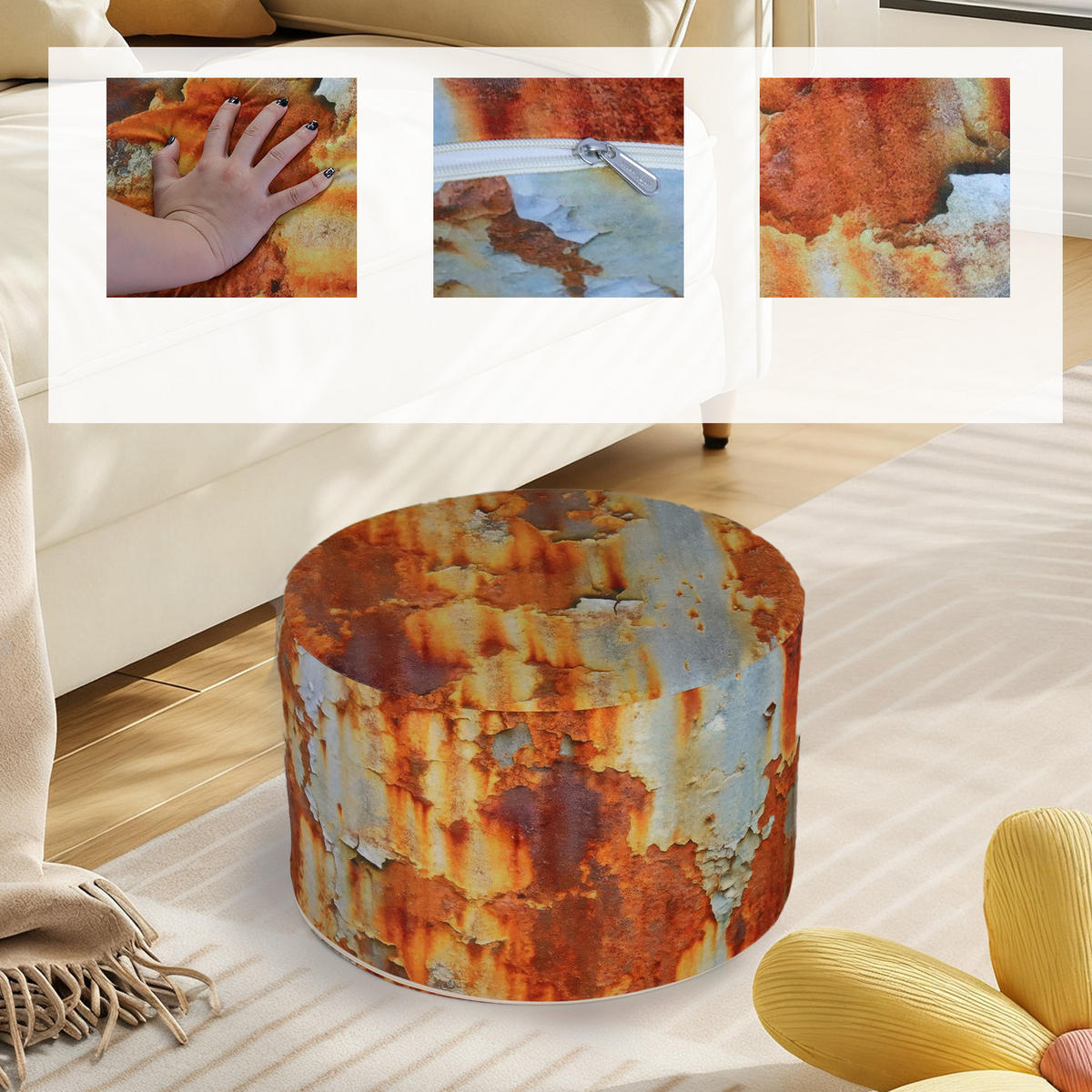 HOCKER Blau-Braun - Blau/Braun, Textil (60/40/48cm) - Vercart