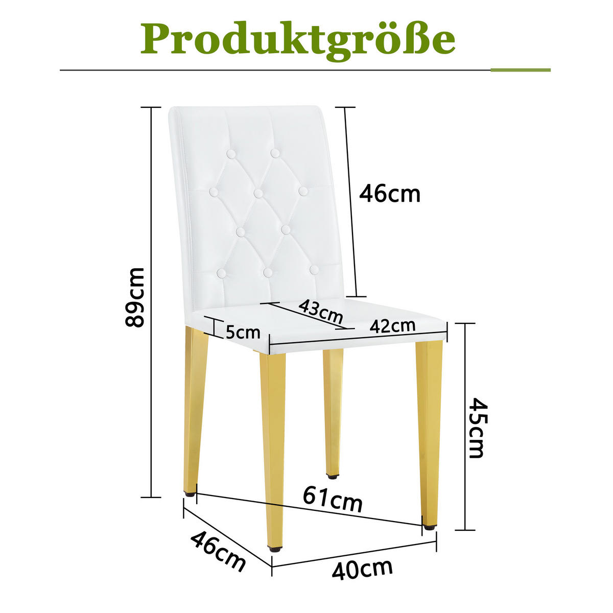 STUHL-SET DE-36649 4 Stück mit PU-Bezug und Metallbeinen Gold - Goldfarben, Metall (46/89/42cm) - ComfortXL