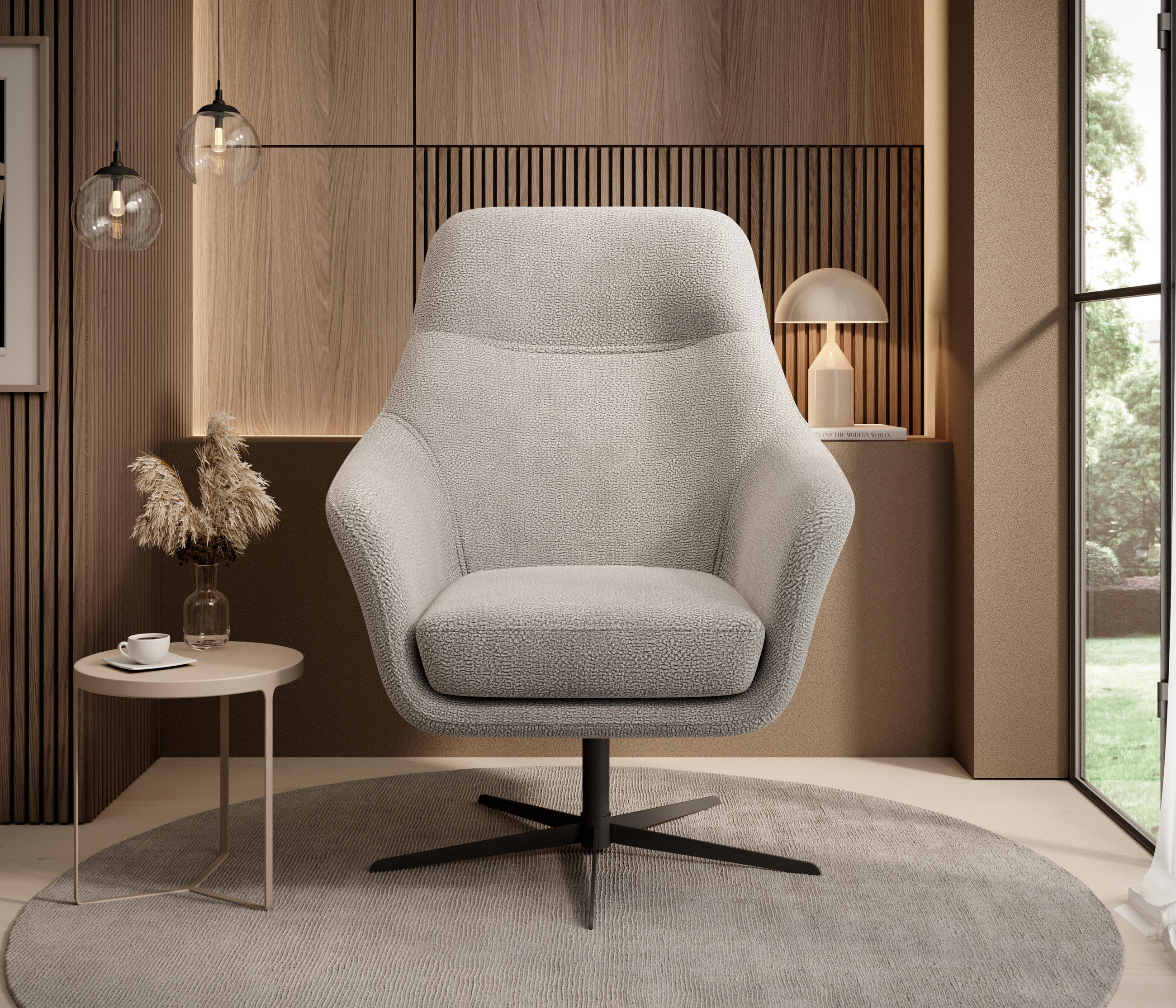 RELAXSESSEL Collection Drehstuhl CUBO – komfortabel, drehbar, modernes Design, 76x97x76 cm, Farbe - Hellgrau/Schwarz, Holz/Textil (76/97/76cm) - DomoHome