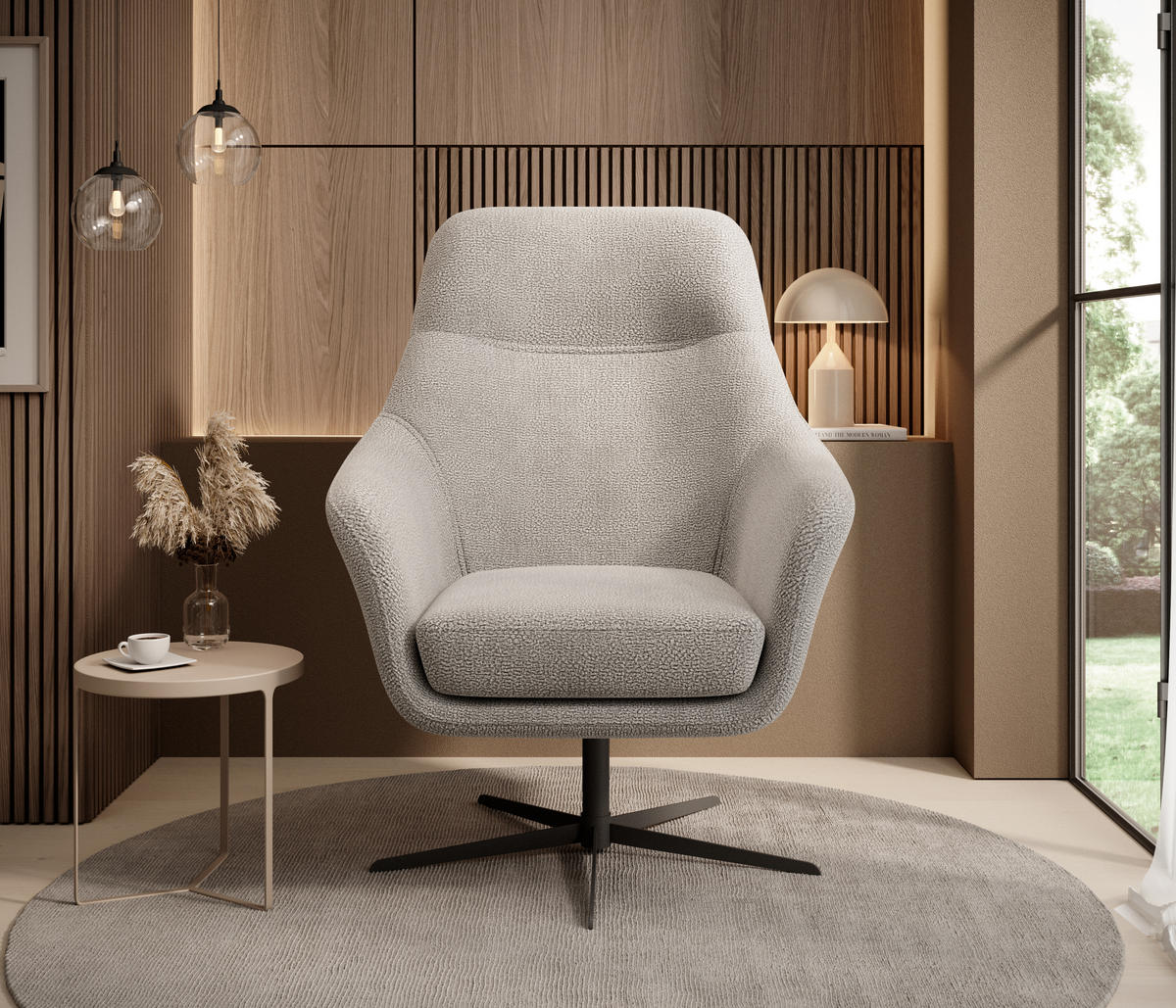 RELAXSESSEL Collection Drehstuhl CUBO – komfortabel, drehbar, modernes Design, 76x97x76 cm, Farbe - Hellgrau/Schwarz, Holz/Textil (76/97/76cm) - DomoHome