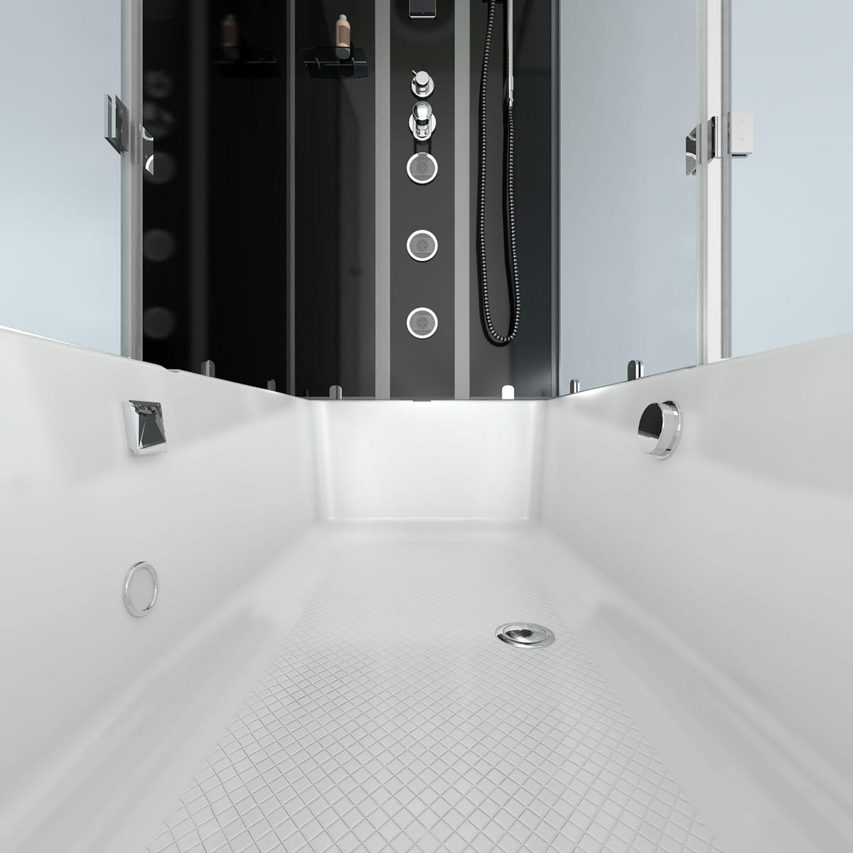 WHIRLPOOL Dusche Kombination K05-L31-WP-EC 180x90 cm - Schwarz, Glas/Kunststoff (90/225/180cm) - AcquaVapore by Sandra Jentho