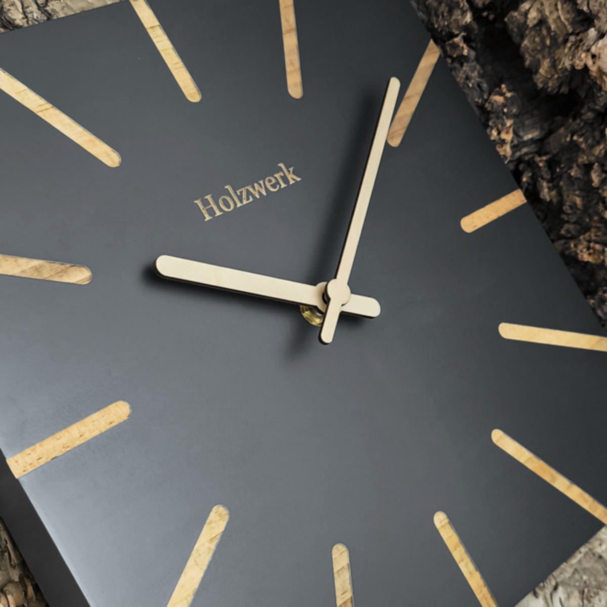 WANDUHR Holz Designer eckige MAINBURG Loft Wand Uhr, grau - Dunkelgrau, Holz/Metall (25/25/2cm) - Holzwerk