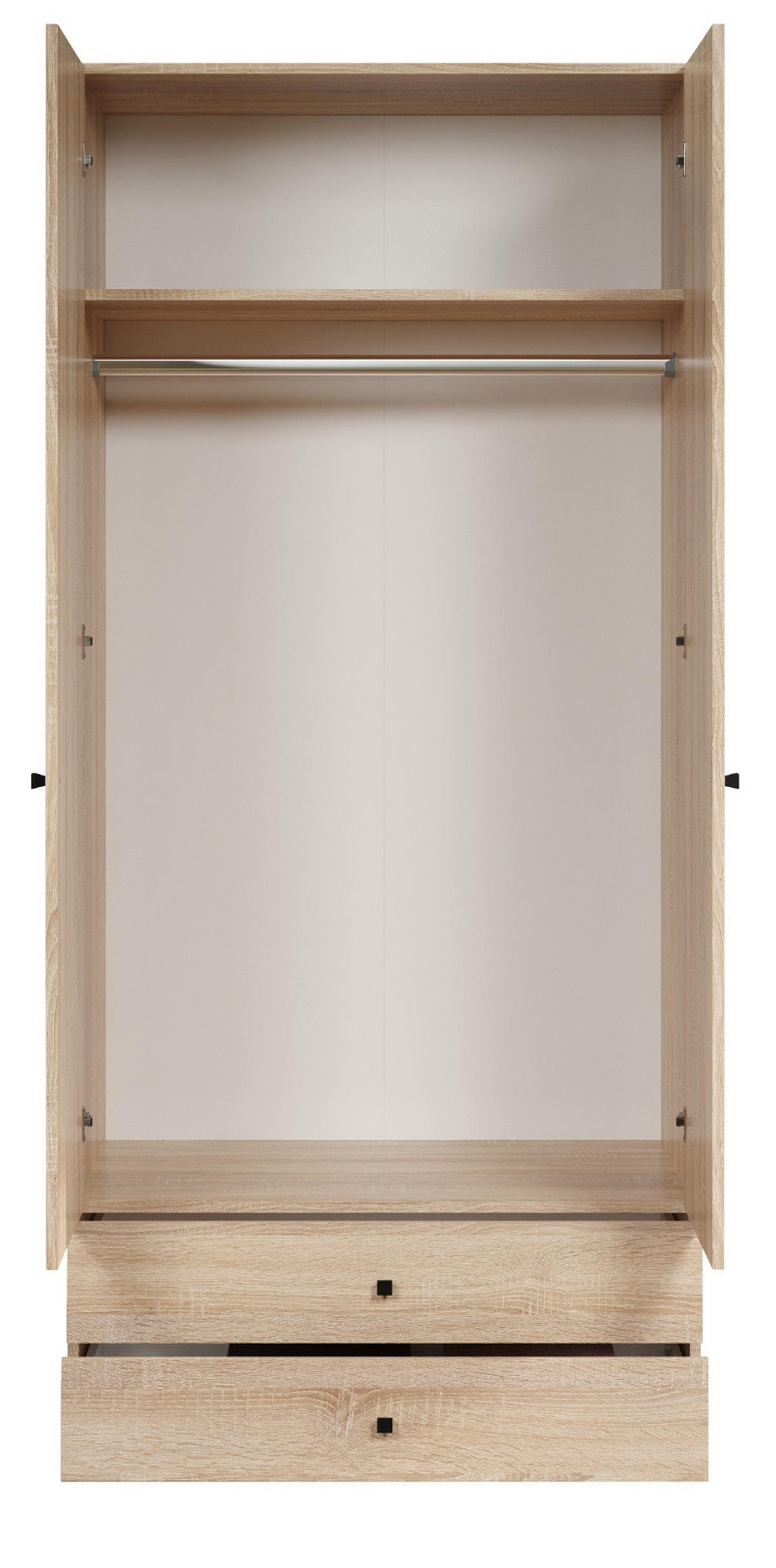 KLEIDERSCHRANK Eiche Sonoma hell 81 x 176 cm, Drehtürenschrank 2-türig mit Schubalden - Schwarz/Sonoma Eiche, Holzwerkstoff/Kunststoff (81/176/51cm) - Top.Furn