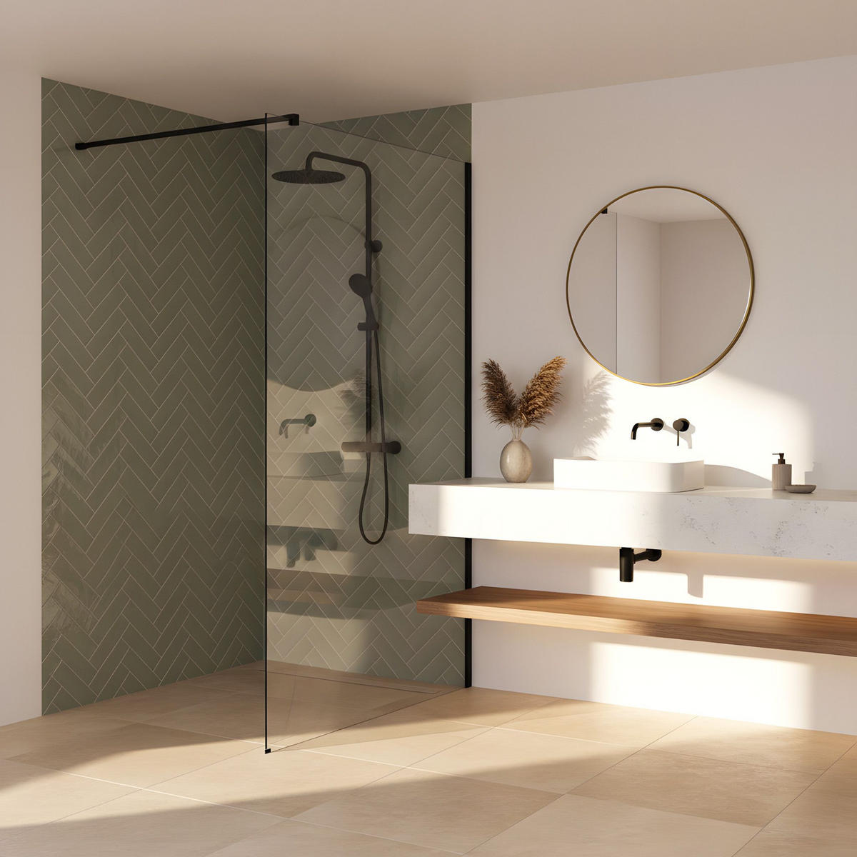DUSCHWAND Rea Flexi Transparent / Black 110 - Schwarz, Glas (120/110/195cm) - REA
