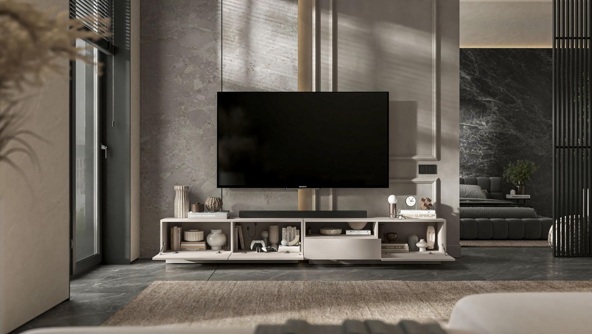 TV-LOWBOARD 2-er Set Enjoy Kaschmir Matt Loft Schublade 120 cm - Kaschmir, Holzwerkstoff (240/37/35cm) - Meble Lindner
