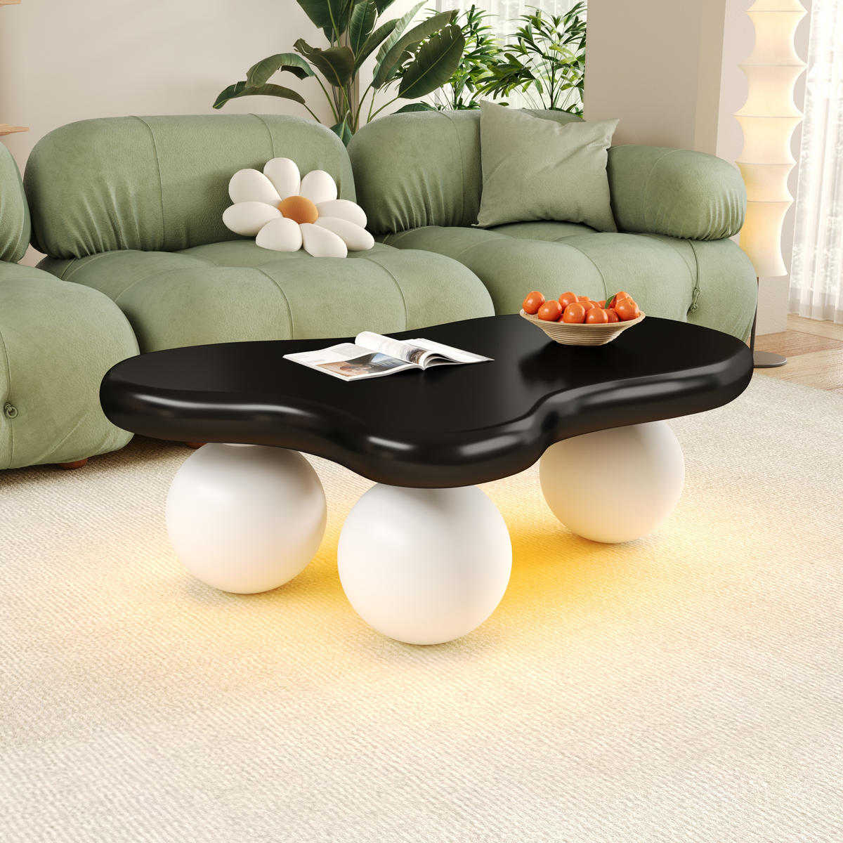 COUCHTISCH Cloud Style mit LED-Beleuchtung 95/32 cm Wolkenform 16 Farben wählbar - Schwarz/Weiß, Holzwerkstoff (95/62.5/32cm) - OKWISH
