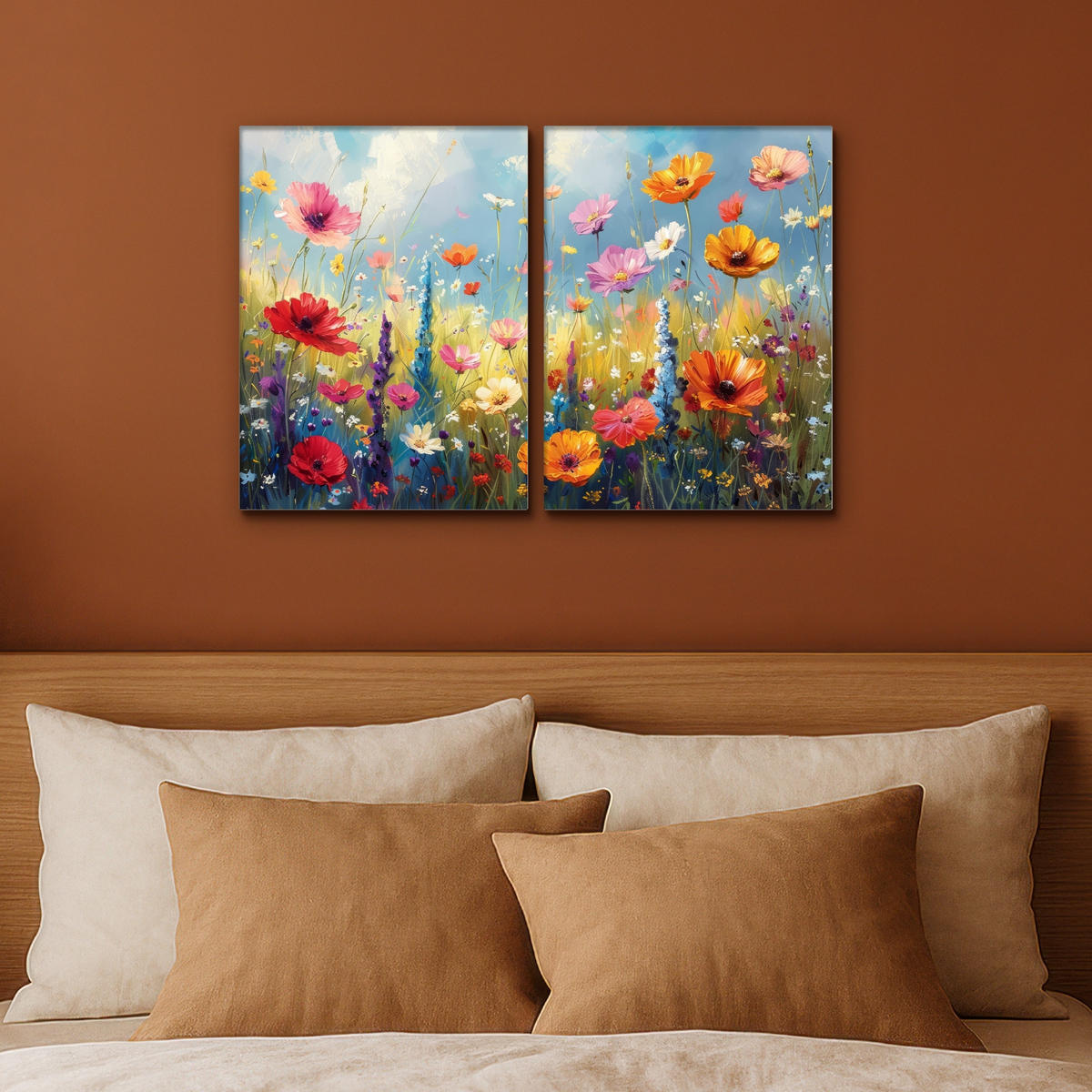 LEINWANDBILD 2er Set Blumen - Frühling - Farbenfroh - Sommerlich 60x40 cm - Orange, Textil (60/40cm) - MuchoWow