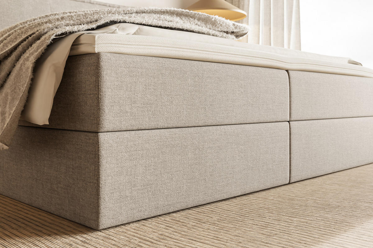 POLSTERBETT COZY mit Bettkasten, Doppelbett - 180x200 cm - Beige/Naturfarben, Holz/Textil (180/200cm) - mybed.