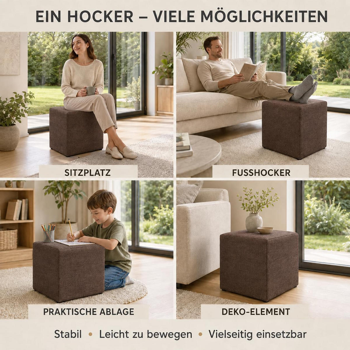 SITZWÜRFEL / Siège Pouf - Brun Foncé, 40X40X40 Cm, Assise Rembourrée, Confortable Pour Salon, Chambre Ou Bureau - Dunkelbraun/Braun, Textil (41/41/40cm) - Best For Home