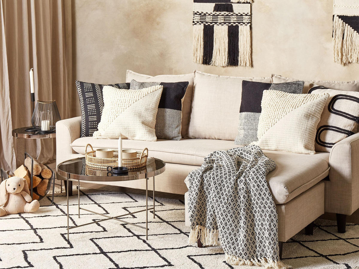 DEKOKISSEN 2er-Set Creme 45/45 cm Pellaea - Creme, Naturmaterialen/Textil (45/45cm) - Beliani