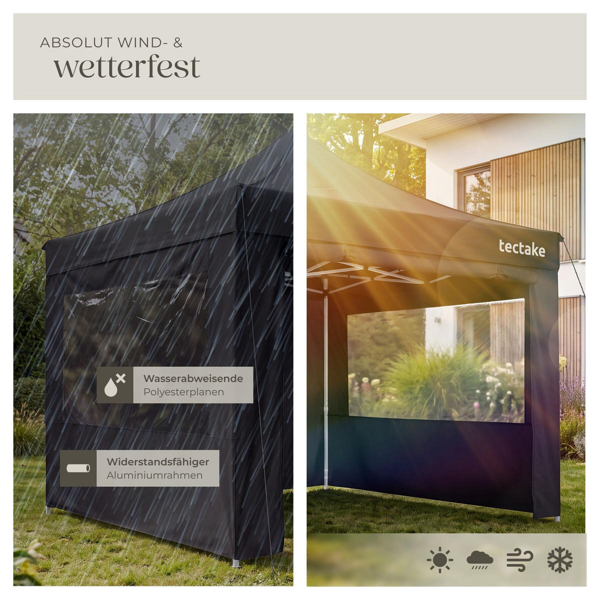 FALTPAVILLION aus Aluminium Olivia, inklusive Spannseilen, Heringen und Tragetasche, schwarz - Schwarz, Kunststoff (300/280/300cm) - tectake