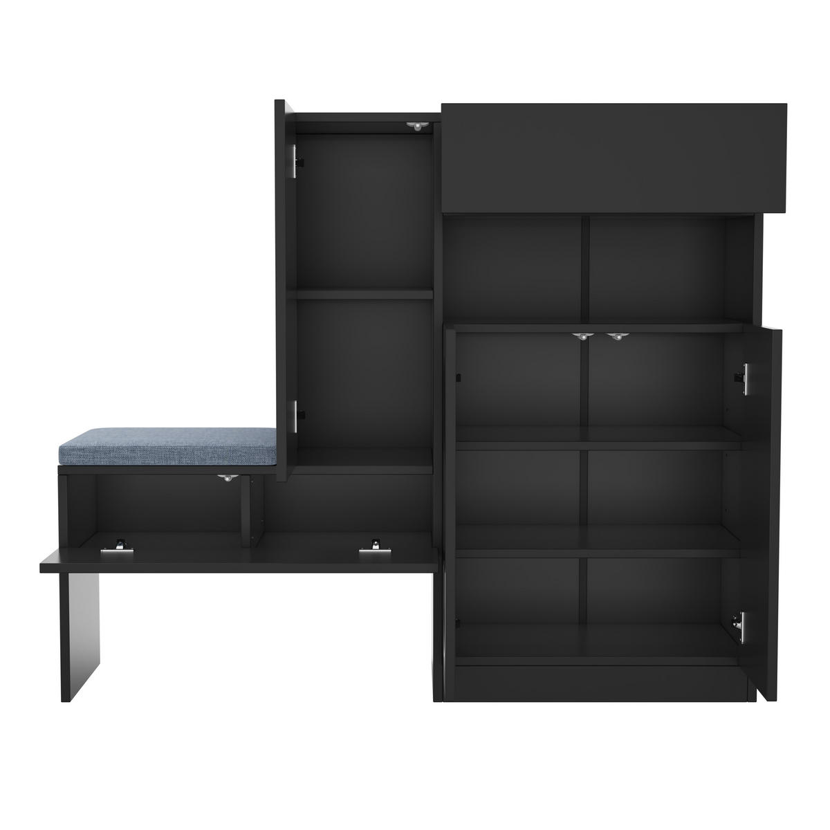 SCHUHSCHRANK aus Spanplatte 130x35x110cm in Schwarz mit Sitzbank - Schwarz, Holzwerkstoff (130/110/35cm) - Modfu