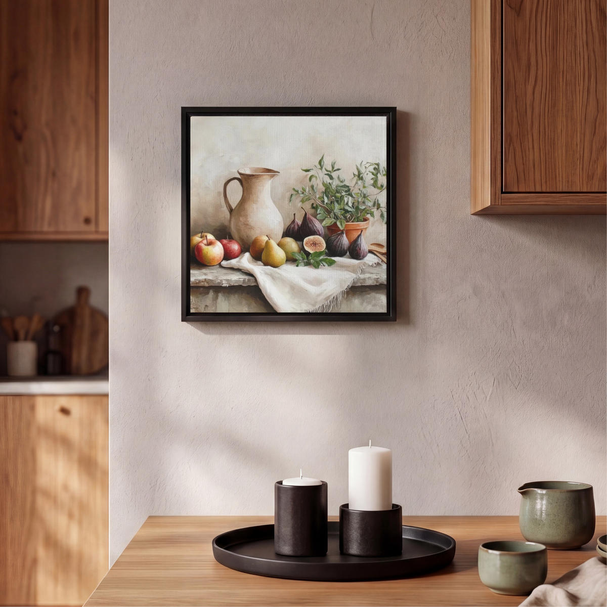 LEINWAND Bilder mit Rahmen - Obst - Kräuter - Ländlich - 20x20 - Naturfarben, Textil (20/20cm) - MuchoWow