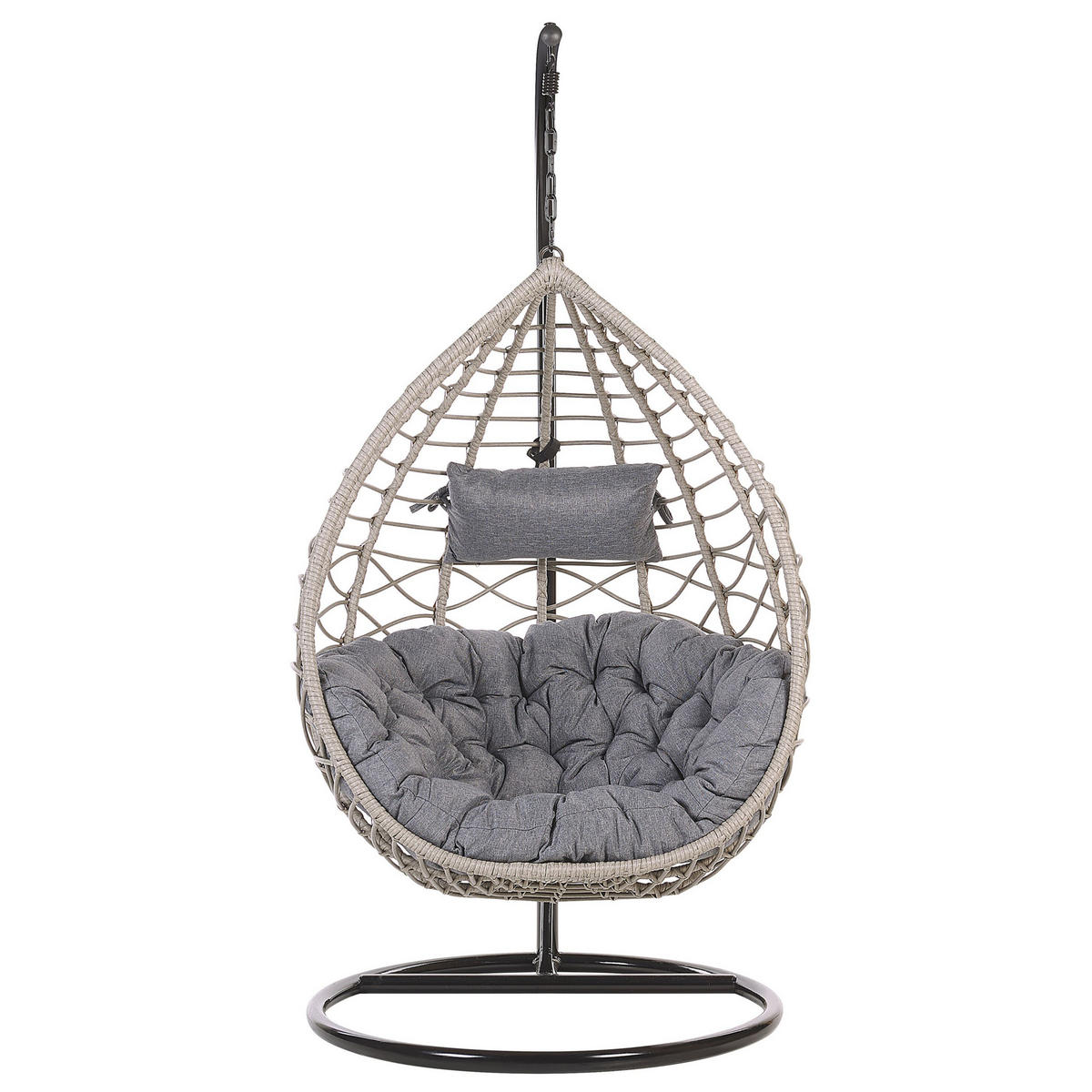 HÄNGESESSEL mit Gestell PE Rattan grau 97 cm Arsita - Grau, Kunststoff (100/199/97cm) - Beliani