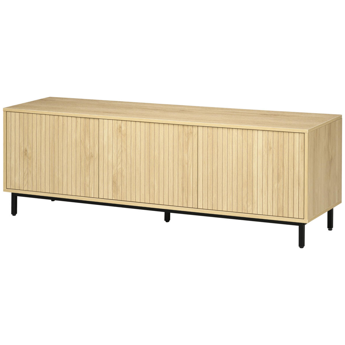 LOWBOARD Naturfarben 150/40/51 cm, 3 Türen, geriffelte Fronten, Push-to-Open - Naturfarben, Holzwerkstoff (150/51/40cm) - PANGIVO