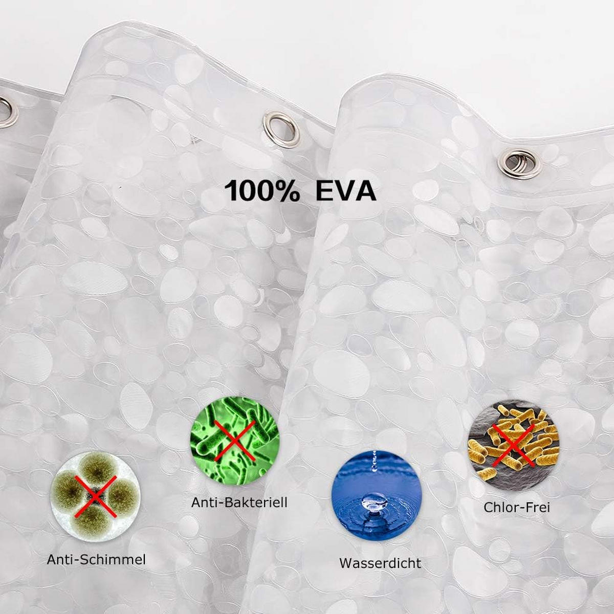 DUSCHVORHANG EVA schimmelresistent wasserdicht mit Ringen und Magnetgewicht halbdurchsichtig 15 mm - Transparent, Kunststoff (120/180cm) - MCBOSON