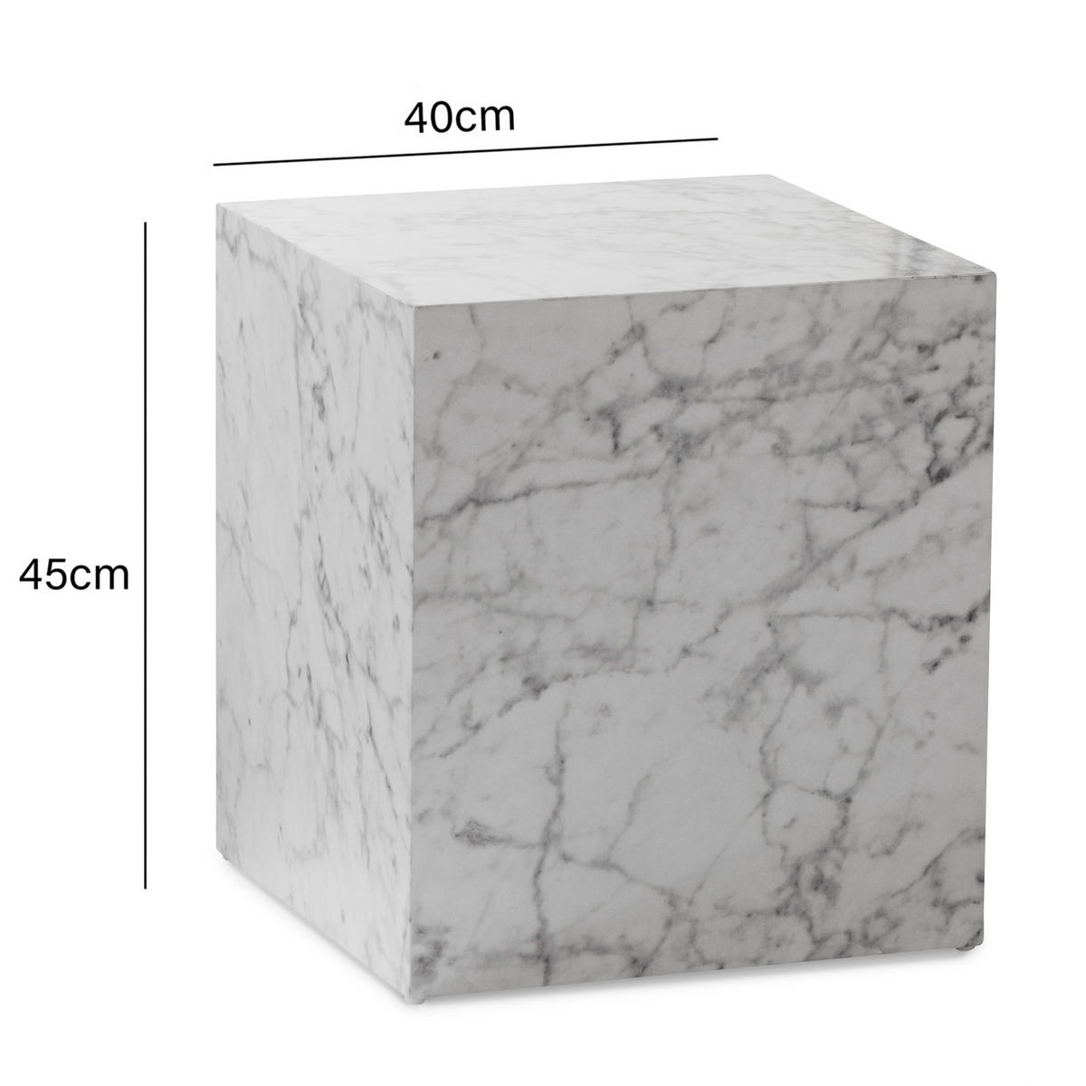 COUCHTISCH MONOBLOC in Hochglanz mit Marmor-Optik, Würfelform, Weiß 40x40x45 cm - Weiß, Holzwerkstoff (40/40/45cm) - KADIMA DESIGN