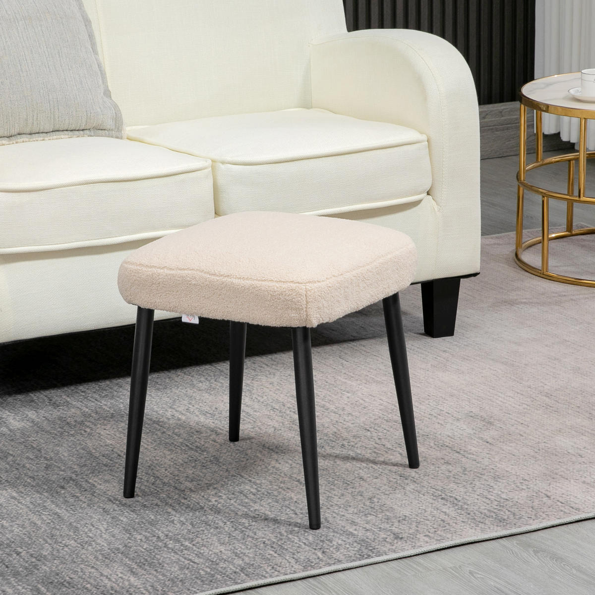 FUSSHOCKER Sitzhocker Quadratischer Schminkhocker mit Kaschmir-Optik, Stahlbeine - Beige, Kunststoff (42/44/42cm) - HOMCOM