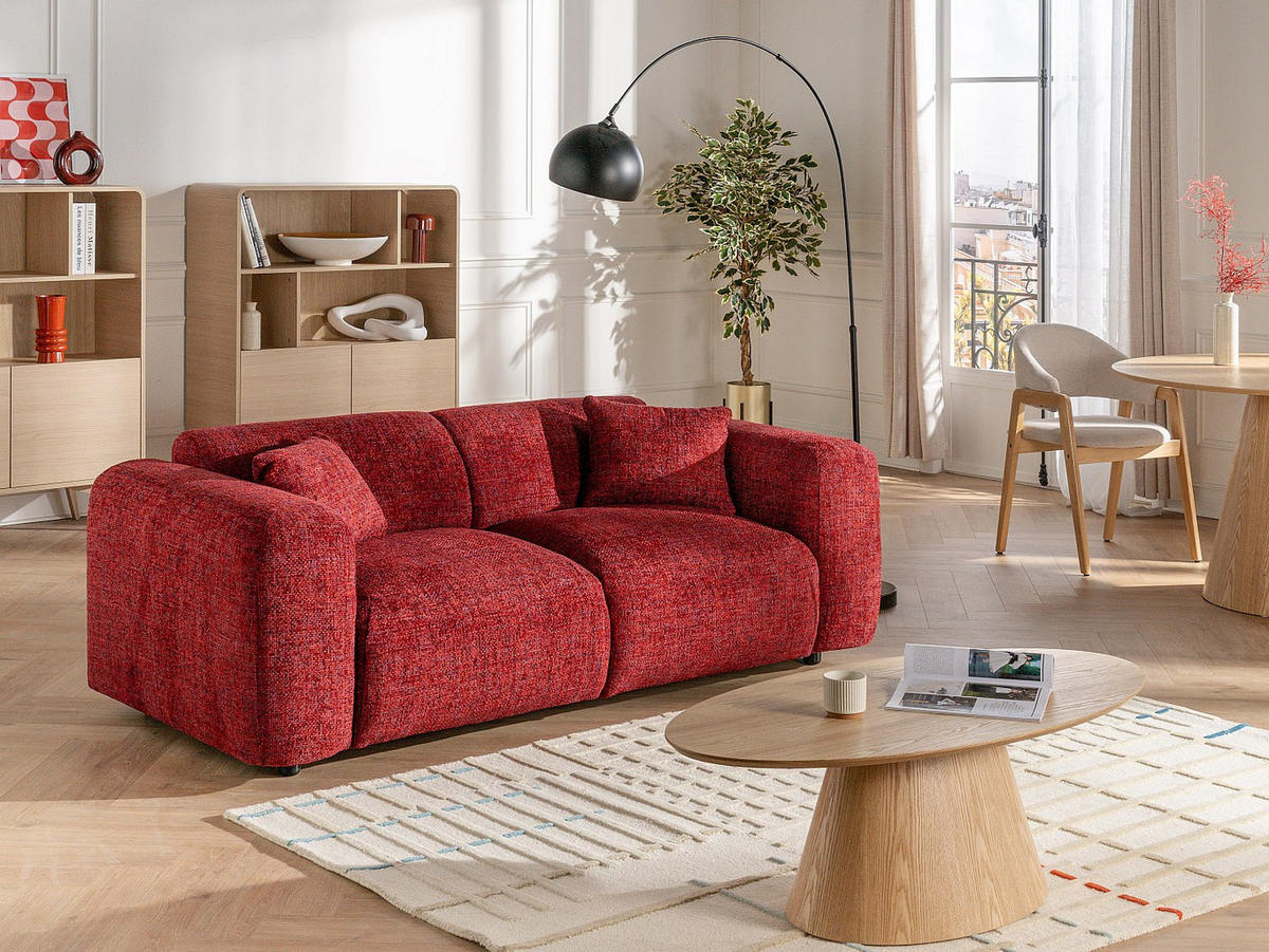 SOFA - 3 Personen - stoff - rot Pogni - Rot, Textil (205/73/97cm) - Vente-Unique
