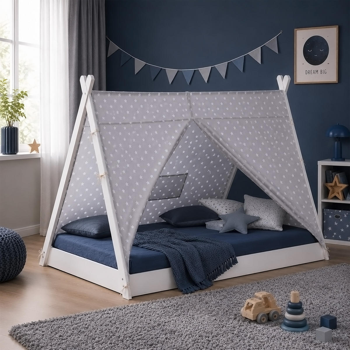 KINDERBETT 90/200 cm Tipi weiß - Weiß, Holz (208/132/105cm) - Homestyle4u