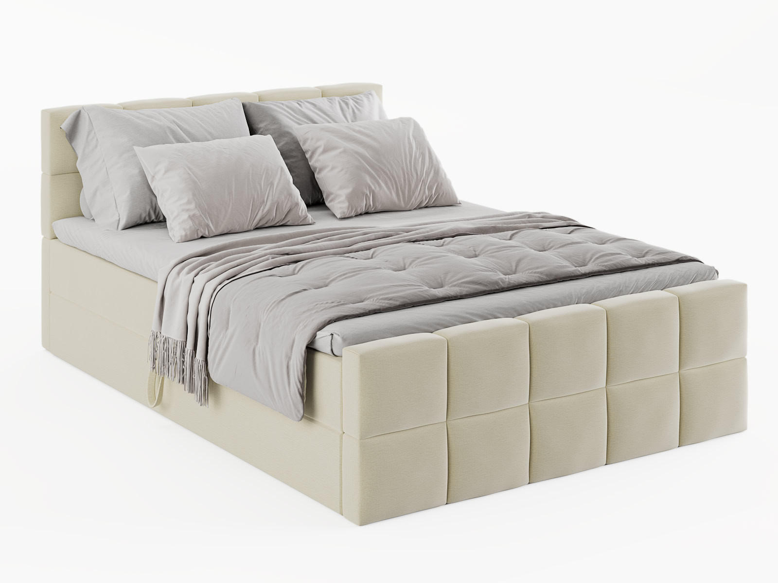 KONTINENTALBETT Vanessa 206/223 cm, in Creme, Velours-Stoff, Bettkasten, Matratze, Topper - Creme, Textil (200/220cm) - Barchello