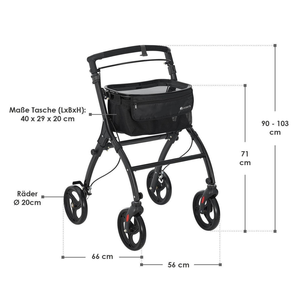 WOHNUNGSROLLATOR Aktiv schwarz mit Transporttasche - Schwarz, Metall (66/90/56cm) - Juskys