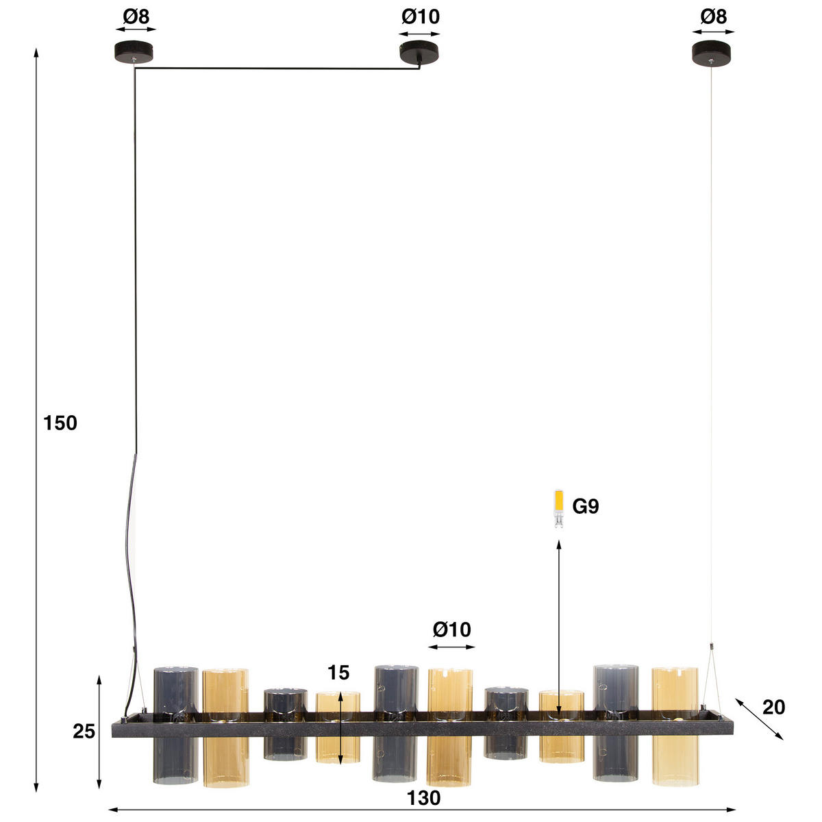 HÄNGELEUCHTE Cyli Schwarz 20/130/ 150 cm - Schwarz, Glas (20/130/150cm) - Hoyz Collection