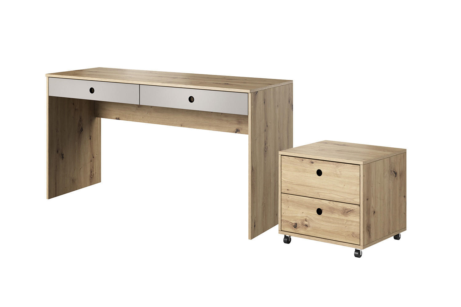 SCHREIBTISCH MIT CONTAINER Kuki Bernstein Eiche / Platingrau 2-teilig - Braun, Holz/Holzwerkstoff (50/138/76cm) - Feldmann-Wohnen