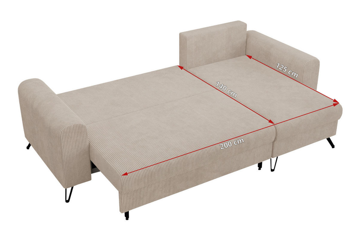 ECKSOFA Hugo Cord Beige - Beige/Schwarz, Textil/Metall (242/140cm) - MKS