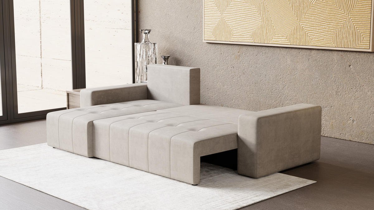 ECKSOFA Tico mit Bettkasten und Schlaffunktion, L-Form/XL-Form, Velourstoff, Universal - Weiß, Holzwerkstoff (246/145cm) - 4ALL HOME