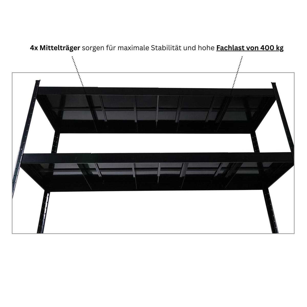 SCHWERLASTREGAL Hercules 200x200x60cm 4 Stahlplatten-Ebenen Fachlast 400kg Schwarz - Schwarz, Metall (200/200/60cm) - PROREGAL