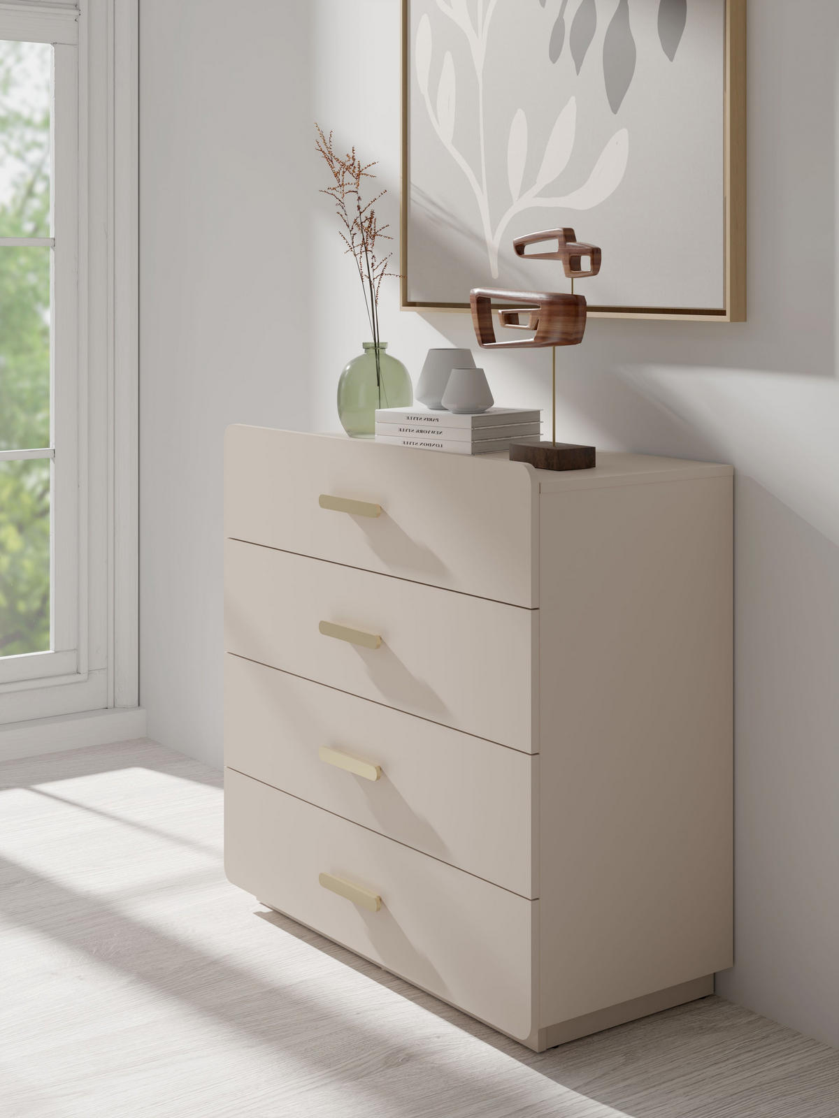 KOMMODE LOKIRN 100/92,5/41,5cm mit 4 Schubladen Türen Beige - Beige, Holzwerkstoff (100/92.5/41.5cm) - MASSENO