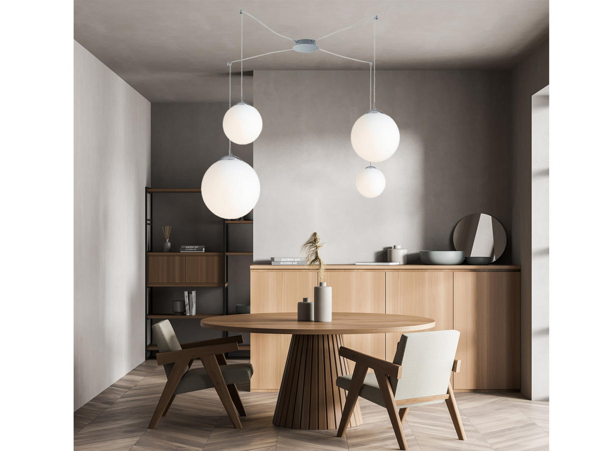 LED-PENDELLEUCHTE Glaskugel Lampenschirme, höhenverstellbar bis 250cm - Silberfarben/Weiß, Glas/Metall (80/80/250cm) - meineWunschleuchte