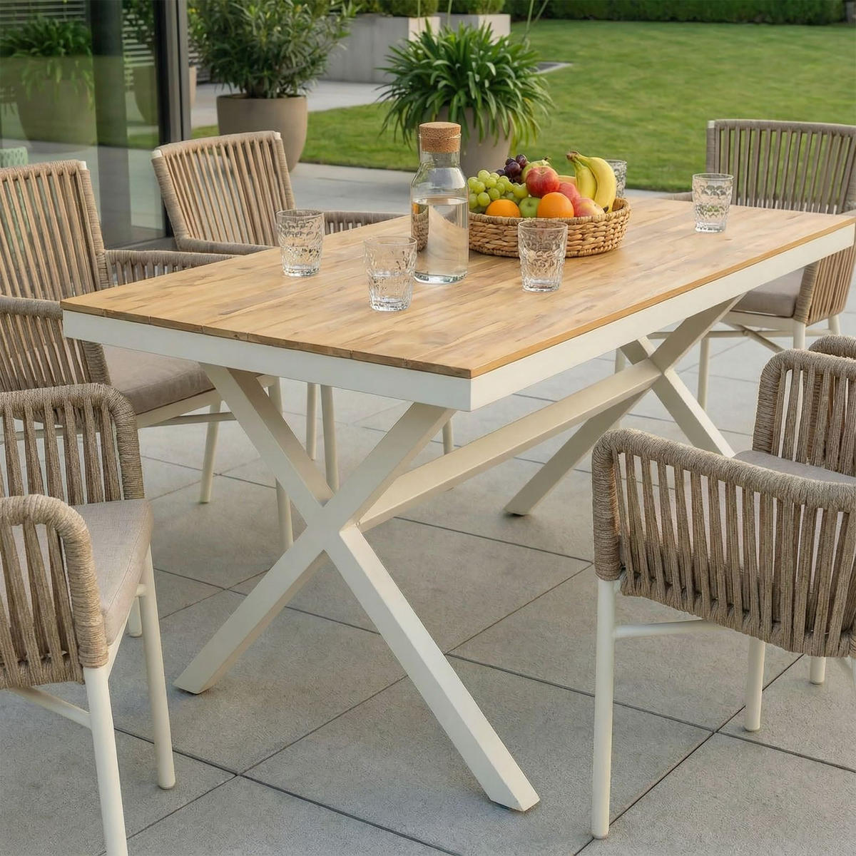 GARTENMÖBEL SET AFUERA 7er Set weiß, champagne - Weiß, Metall - IDIMEX