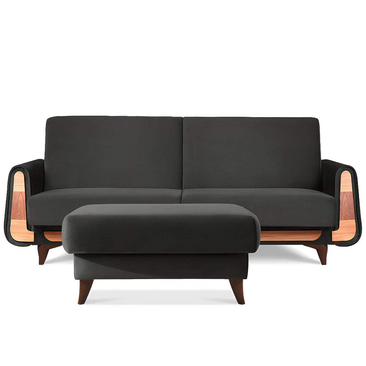 HOCKER GUSTAVO Velours, Anthrazit - Anthrazit, Holz/Holzwerkstoff (92/49/92cm) - KONSIMO®