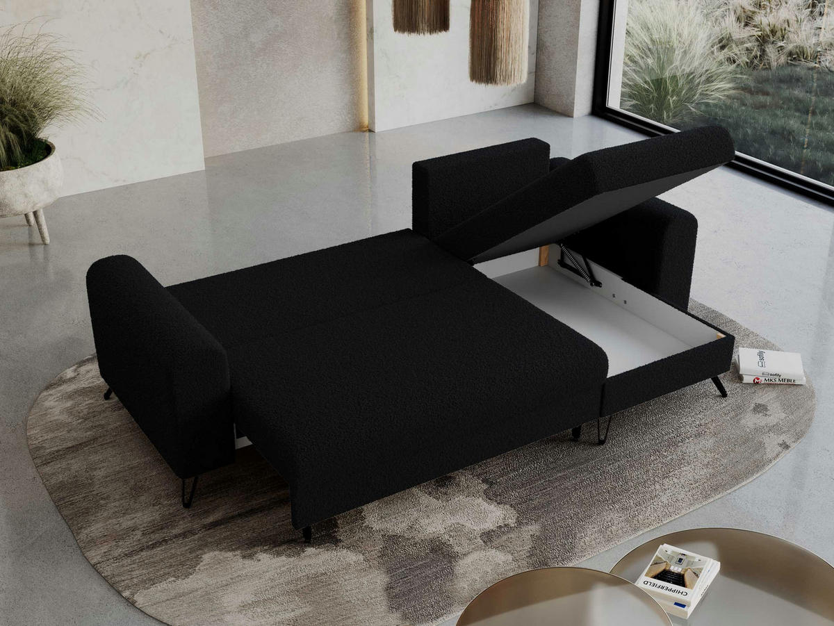 ECKSOFA Hugo Boucle Schwarz - Schwarz, Textil/Metall (242/140cm) - MKS