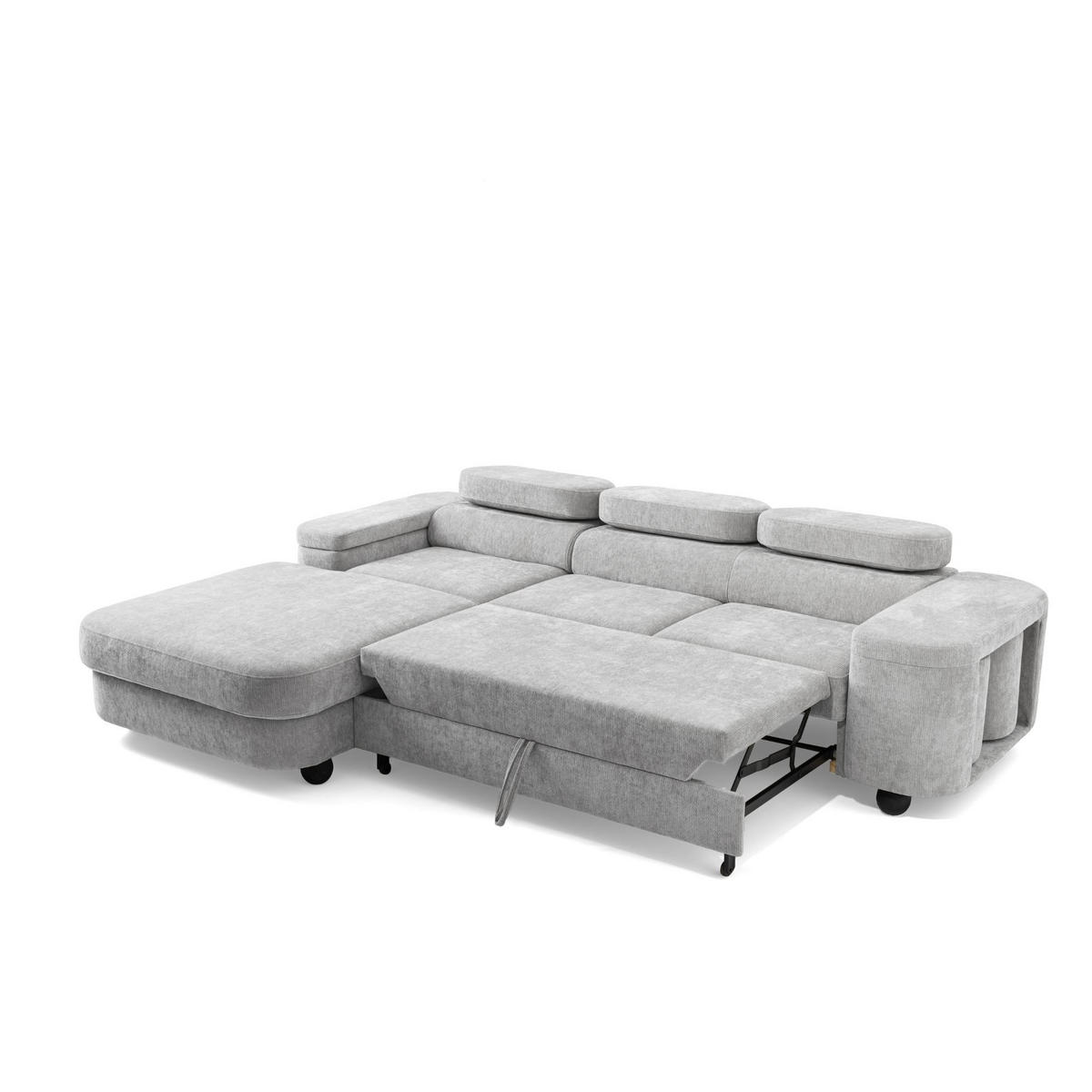 ECKSOFA LOVE L Links mit Schlaffunktion 124x210 Chenille Hellgrau - Hellgrau/Schwarz, Holz/Textil (284/205cm) - Muffo