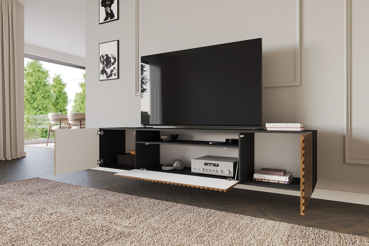 LOWBOARD ZENO-W 200x40x41 cm - Schwarz / Katania - Eiche Wotan, Holzwerkstoff (200/40/41cm) - ALTDECOR