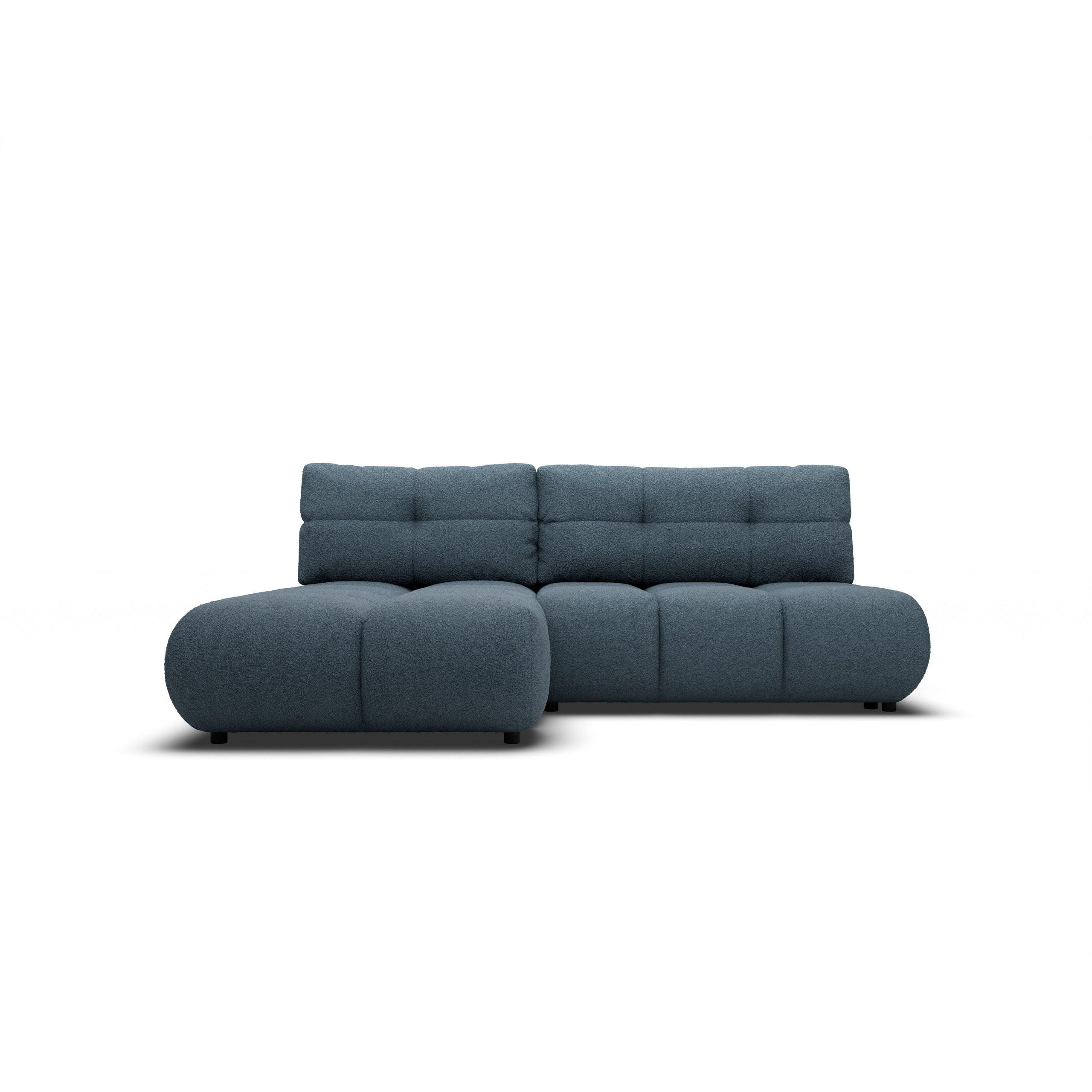 ECKSOFA CORSO L-S Blau Boucle-Stoff mit Schlaffunktion - Blau, Holz (230/177cm) - MASSENO