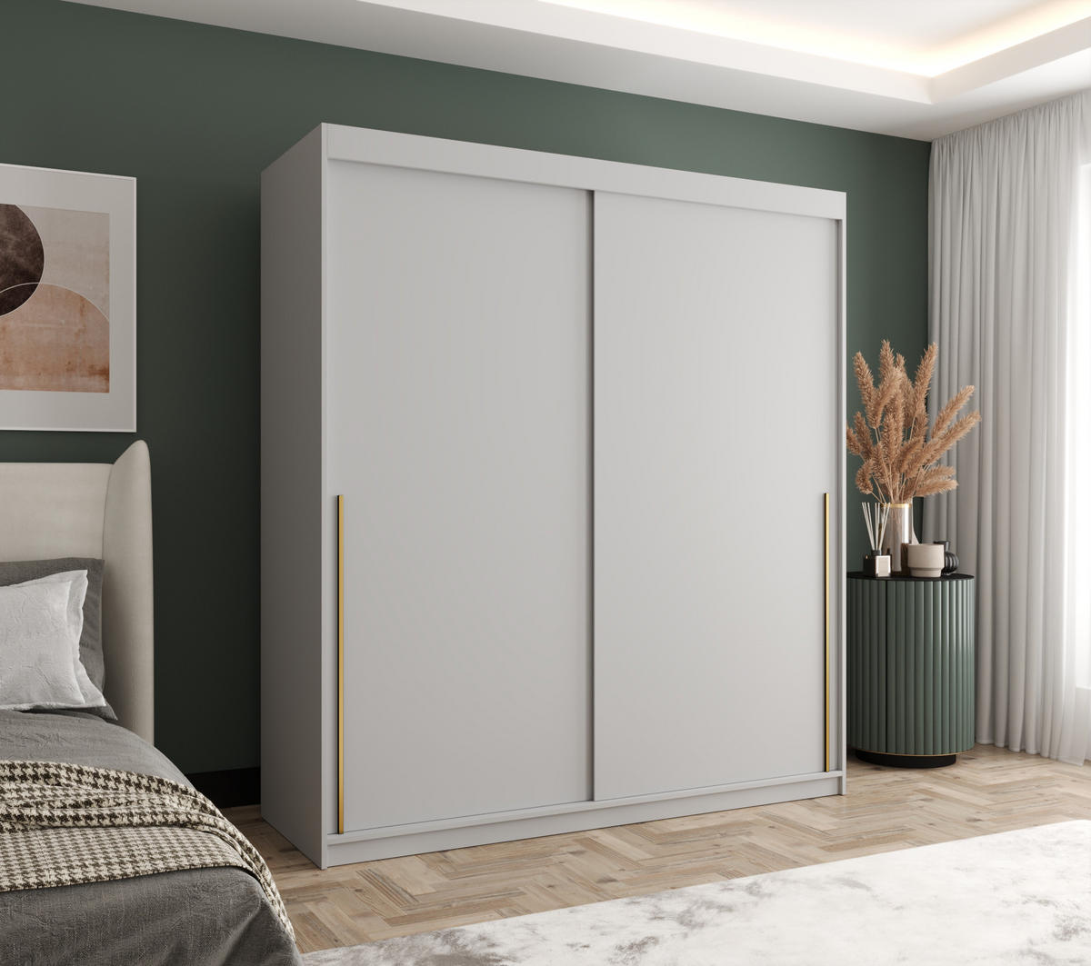 SCHIEBETÜRENSCHRANK 180 cm Breite, weiß mit goldenem Griff - Goldfarben/Weiß, Holzwerkstoff (180/200/62cm) - Home Collective